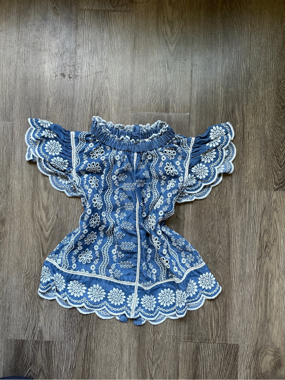 Blue & White Floral Embroidered Blouse | Fairycore Cottagecore XS